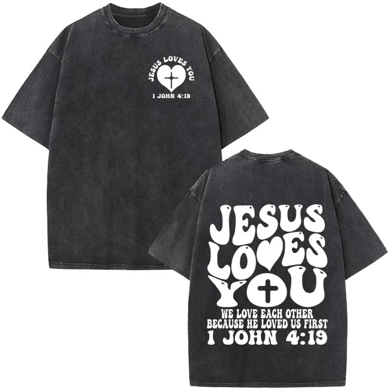 Christian Jesus Faith Over Fear Bible Verse Washed T-shirts Men Women Fashion Vintage Oversized T Shirts Harajuku T-shirt