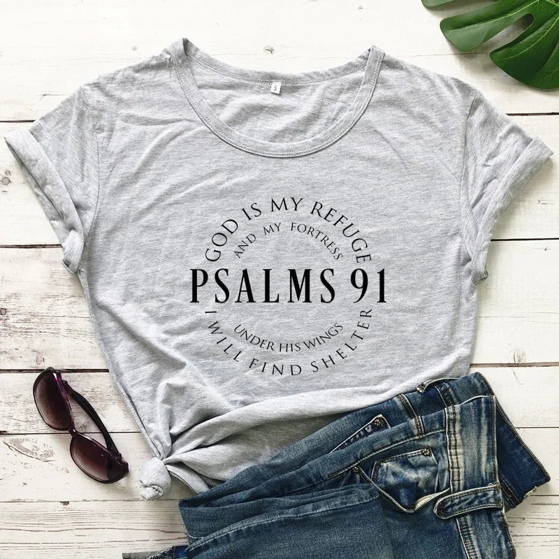 Psalm 91 T-shirt Casual Women's Short Sleeve Christian Bible Top T-shirt Bible Women Jesus Church T-shirt Graphic T Shirts Y2K