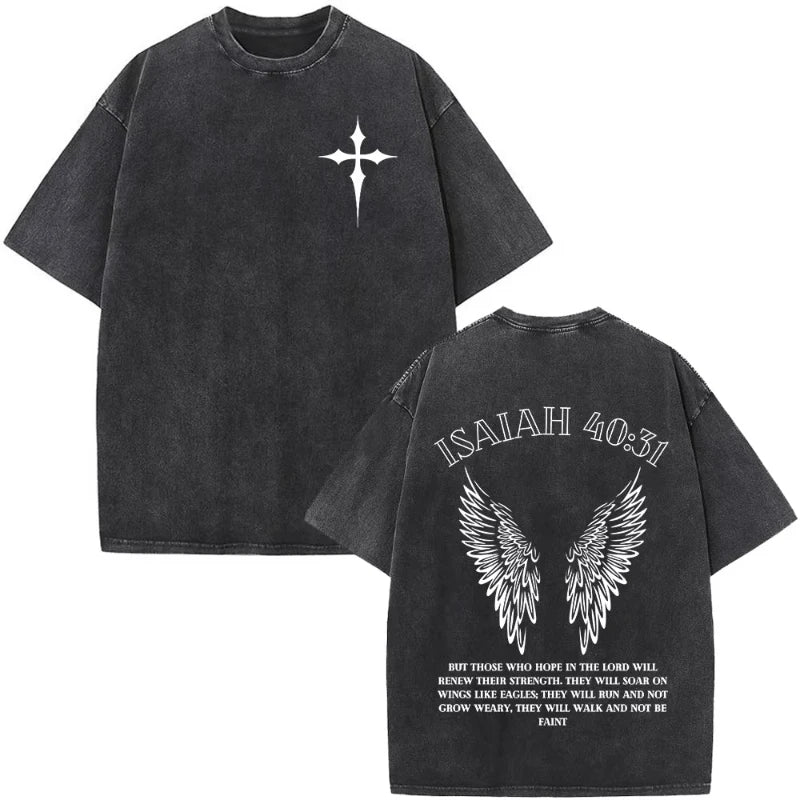 Christian Jesus Faith Over Fear Bible Verse Washed T-shirts Men Women Fashion Vintage Oversized T Shirts Harajuku T-shirt