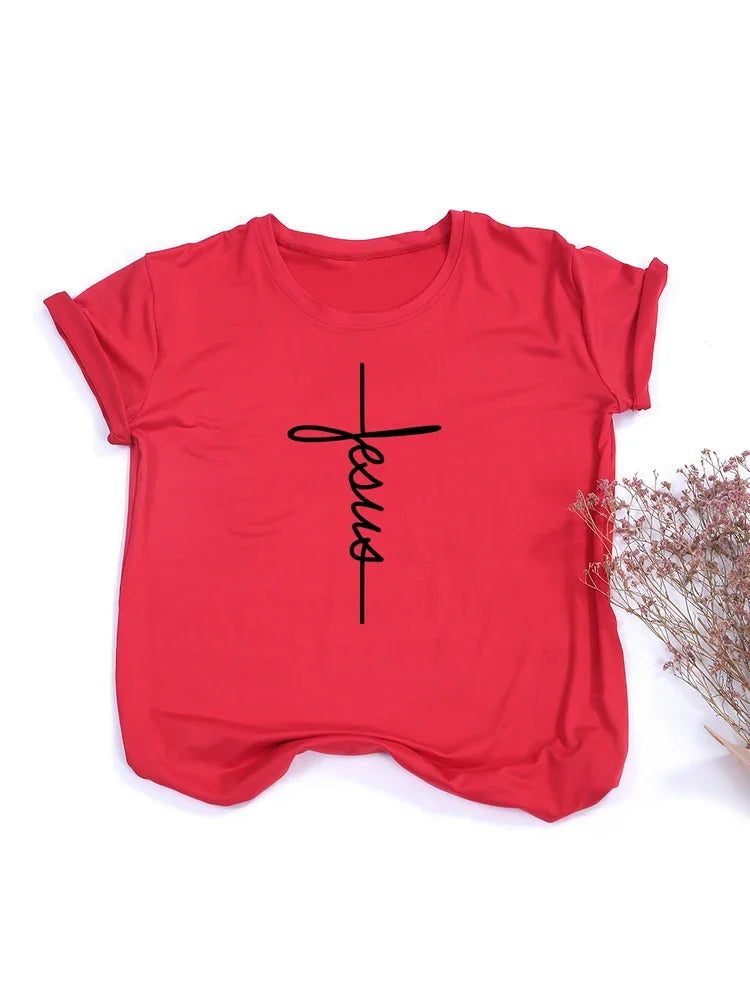 Faith Tshirt Cross Jesus Tees Tops Christian Shirt Women Fashion Tshirt Baptism Church Bride Esthetic Tumblr T Shirt