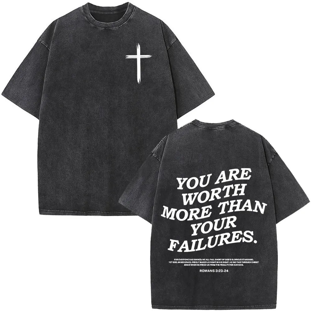 Christian Jesus Faith Over Fear Bible Verse Washed T-shirts Men Women Fashion Vintage Oversized T Shirts Harajuku Cotton T-shirt