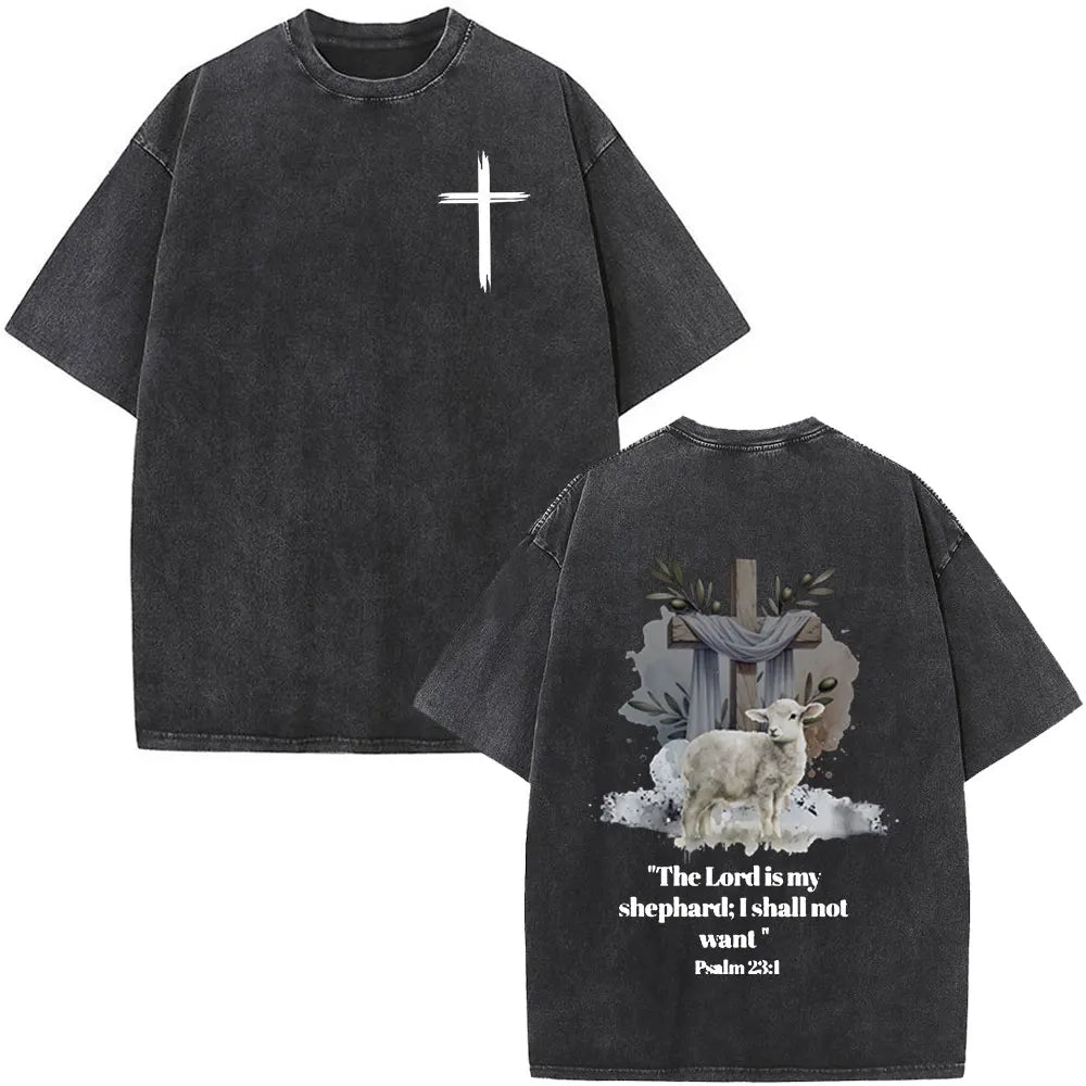 Christian Jesus Faith Over Fear Bible Verse Washed T-shirts Men Women Fashion Vintage Oversized T Shirts Harajuku Cotton T-shirt