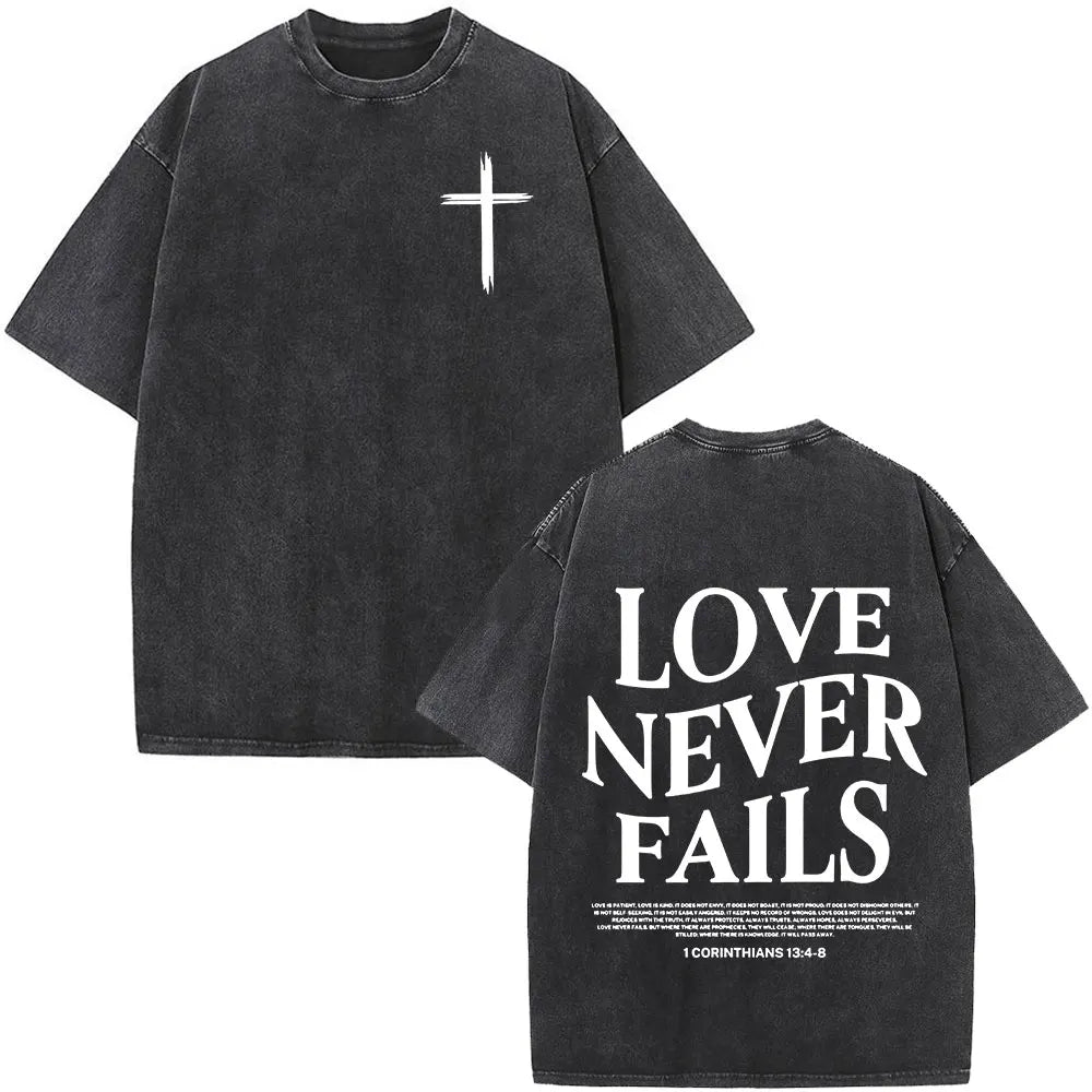Christian Jesus Faith Over Fear Bible Verse Washed T-shirts Men Women Fashion Vintage Oversized T Shirts Harajuku Cotton T-shirt