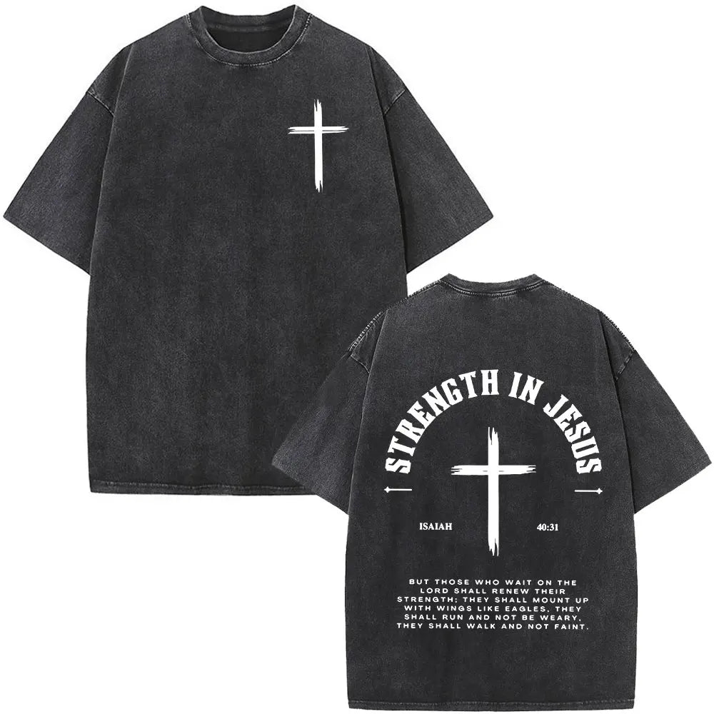 Christian Jesus Faith Over Fear Bible Verse Washed T-shirts Men Women Fashion Vintage Oversized T Shirts Harajuku Cotton T-shirt