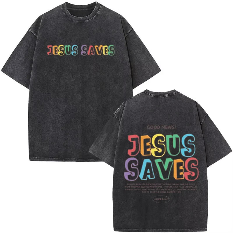 Christian Jesus Faith Over Fear Bible Verse Washed T-shirts Men Women Fashion Vintage Oversized T Shirts Harajuku T-shirt