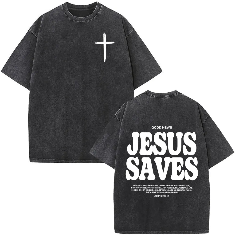 Christian Jesus Faith Over Fear Bible Verse Washed T-shirts Men Women Fashion Vintage Oversized T Shirts Harajuku Cotton T-shirt
