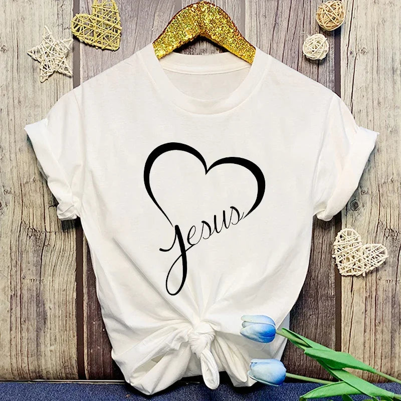 New Hot Christianity Jesus Love Print T-Shirts Women Summer Casual T-Shirts O Neck Short-Sleeved T-Shirts Fashion Shirts Tee