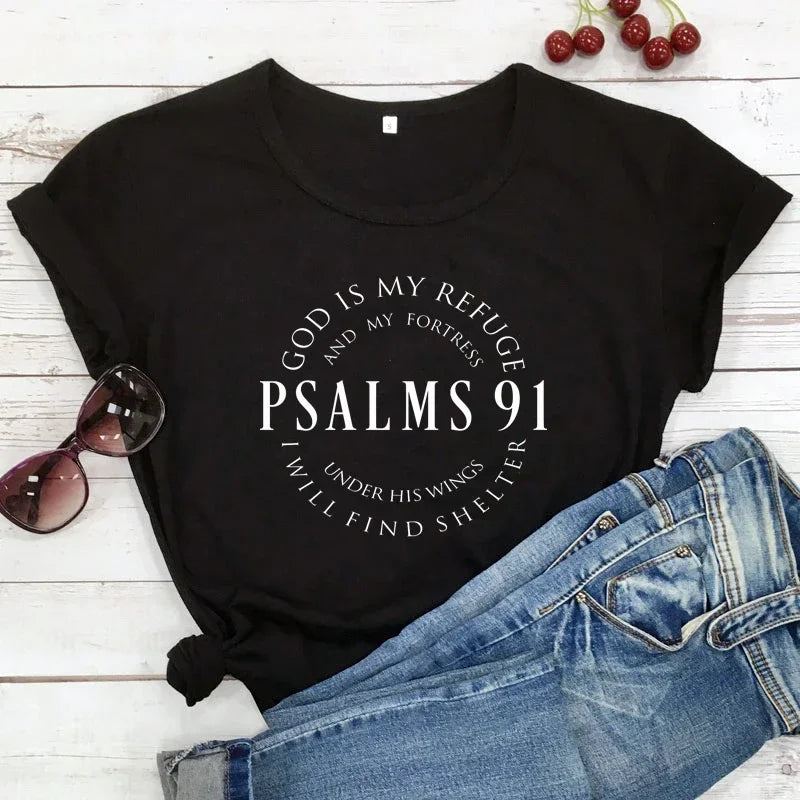 Psalm 91 T-shirt Casual Women's Short Sleeve Christian Bible Top T-shirt Bible Women Jesus Church T-shirt Graphic T Shirts Y2K