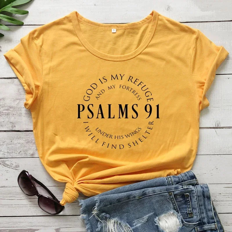 Psalm 91 T-shirt Casual Women's Short Sleeve Christian Bible Top T-shirt Bible Women Jesus Church T-shirt Graphic T Shirts Y2K