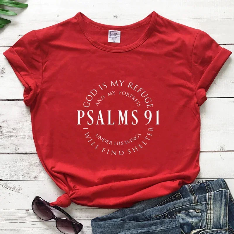 Psalm 91 T-shirt Casual Women's Short Sleeve Christian Bible Top T-shirt Bible Women Jesus Church T-shirt Graphic T Shirts Y2K