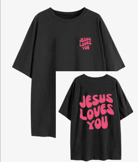 Jesus Loves You Letter Print Women T-Shirts Summer Breathable Soft Tees Street Fashion Short Sleeve Casual Sport Loose Clothes