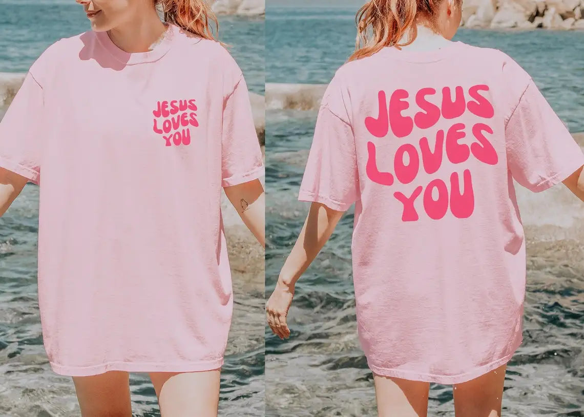 Jesus Loves You Letter Print Women T-Shirts Summer Breathable Soft Tees Street Fashion Short Sleeve Casual Sport Loose Clothes