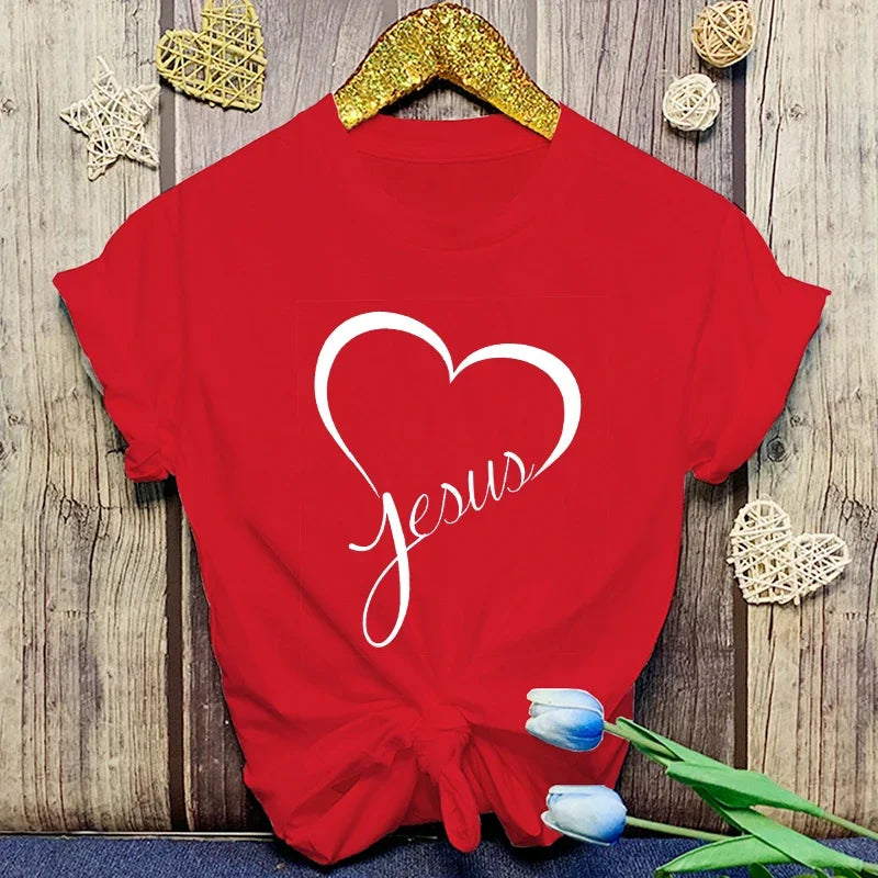 New Hot Christianity Jesus Love Print T-Shirts Women Summer Casual T-Shirts O Neck Short-Sleeved T-Shirts Fashion Shirts Tee