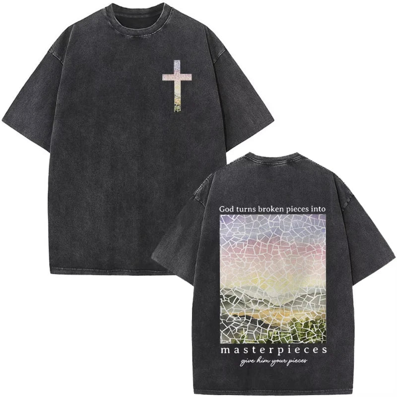 Christian Jesus Faith Over Fear Bible Verse Washed T-shirts Men Women Fashion Vintage Oversized T Shirts Harajuku T-shirt