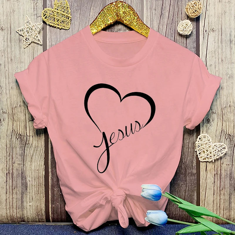 New Hot Christianity Jesus Love Print T-Shirts Women Summer Casual T-Shirts O Neck Short-Sleeved T-Shirts Fashion Shirts Tee