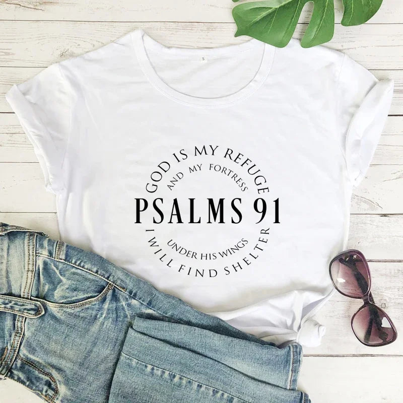 Psalm 91 T-shirt Casual Women's Short Sleeve Christian Bible Top T-shirt Bible Women Jesus Church T-shirt Graphic T Shirts Y2K