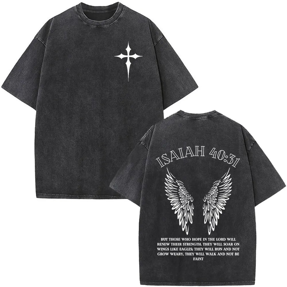 Christian Jesus Faith Over Fear Bible Verse Washed T-shirts Men Women Fashion Vintage Oversized T Shirts Harajuku Cotton T-shirt