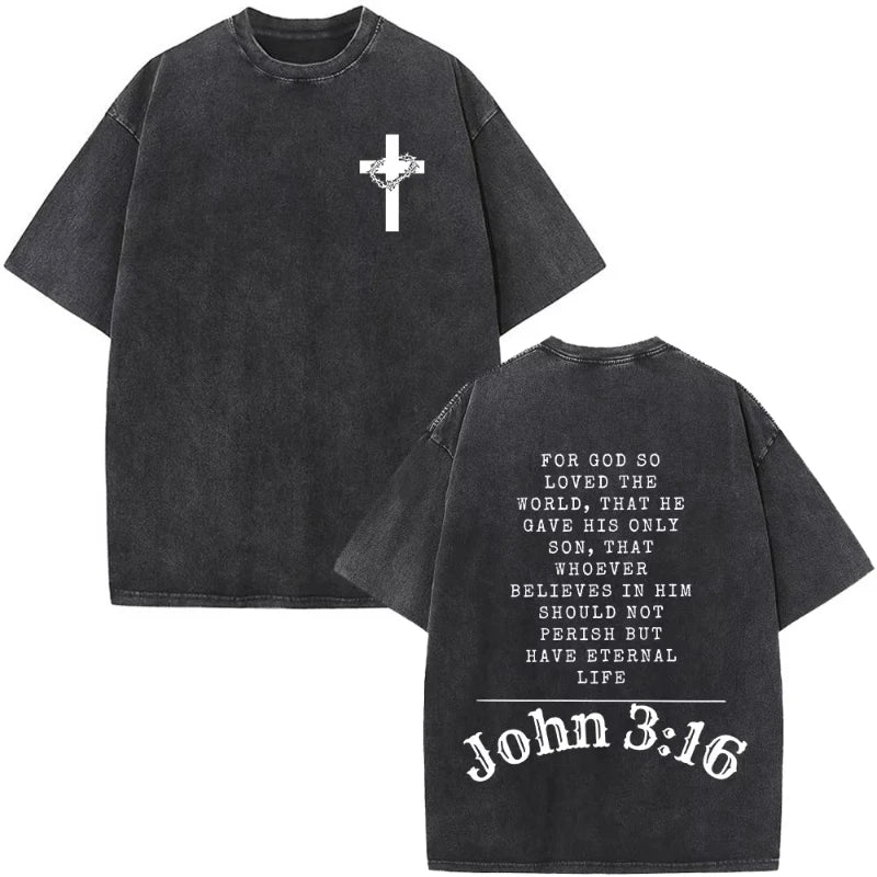 Christian Jesus Faith Over Fear Bible Verse Washed T-shirts Men Women Fashion Vintage Oversized T Shirts Harajuku T-shirt