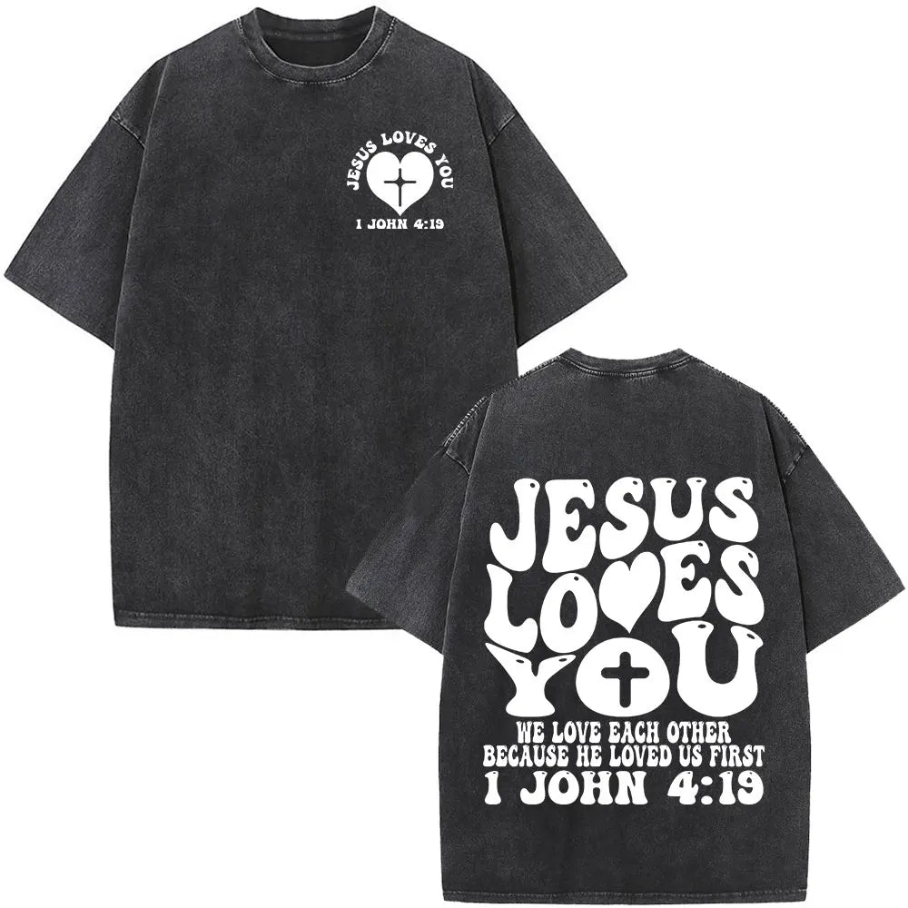 Christian Jesus Faith Over Fear Bible Verse Washed T-shirts Men Women Fashion Vintage Oversized T Shirts Harajuku Cotton T-shirt