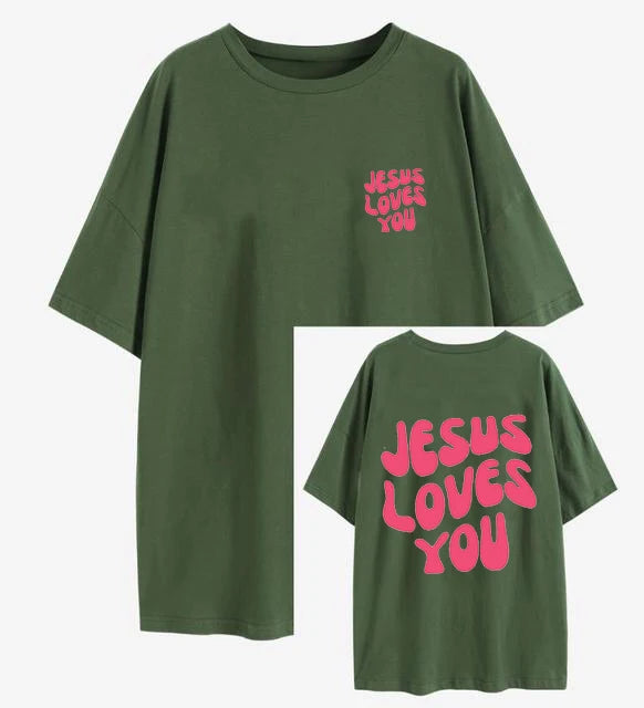 Jesus Loves You Letter Print Women T-Shirts Summer Breathable Soft Tees Street Fashion Short Sleeve Casual Sport Loose Clothes