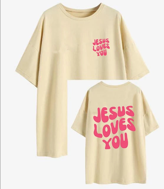 Jesus Loves You Letter Print Women T-Shirts Summer Breathable Soft Tees Street Fashion Short Sleeve Casual Sport Loose Clothes