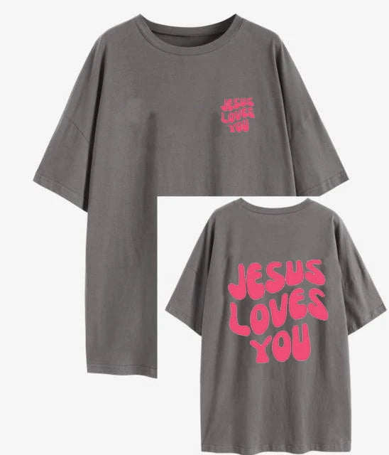 Jesus Loves You Letter Print Women T-Shirts Summer Breathable Soft Tees Street Fashion Short Sleeve Casual Sport Loose Clothes