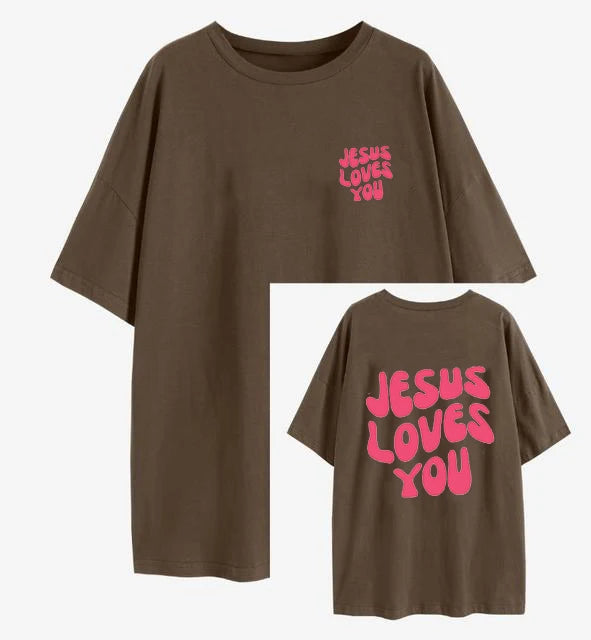 Jesus Loves You Letter Print Women T-Shirts Summer Breathable Soft Tees Street Fashion Short Sleeve Casual Sport Loose Clothes