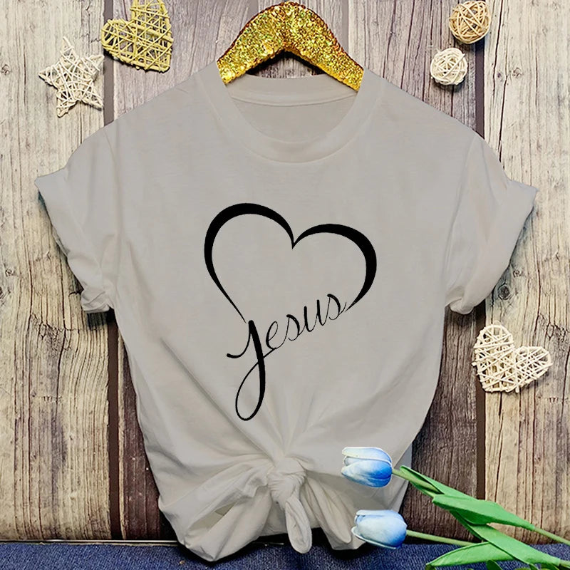 New Hot Christianity Jesus Love Print T-Shirts Women Summer Casual T-Shirts O Neck Short-Sleeved T-Shirts Fashion Shirts Tee