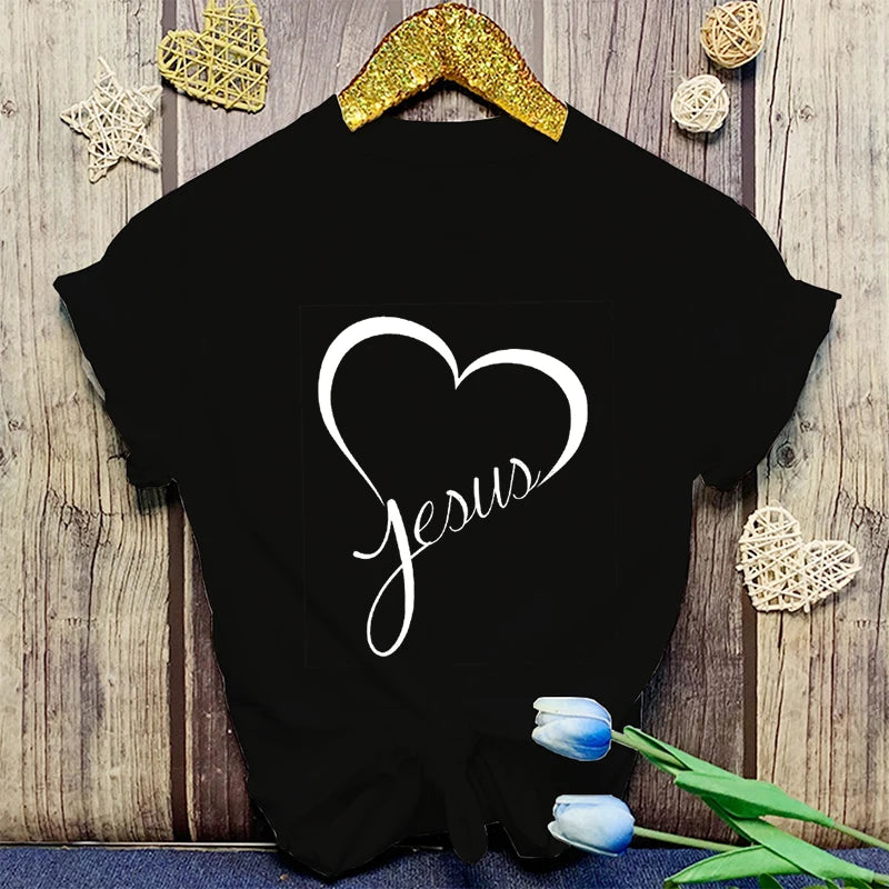 New Hot Christianity Jesus Love Print T-Shirts Women Summer Casual T-Shirts O Neck Short-Sleeved T-Shirts Fashion Shirts Tee