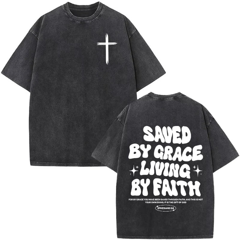Christian Jesus Faith Over Fear Bible Verse Washed T-shirts Men Women Fashion Vintage Oversized T Shirts Harajuku T-shirt