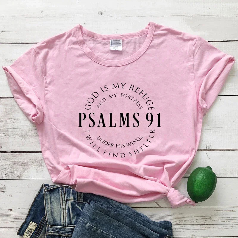 Psalm 91 T-shirt Casual Women's Short Sleeve Christian Bible Top T-shirt Bible Women Jesus Church T-shirt Graphic T Shirts Y2K