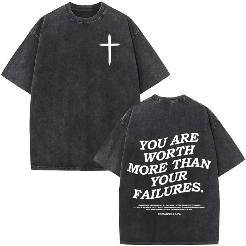 Christian Jesus Faith Over Fear Bible Verse Washed T-shirts Men Women Fashion Vintage Oversized T Shirts Harajuku T-shirt