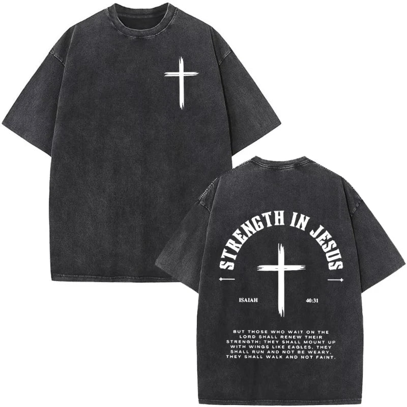 Christian Jesus Faith Over Fear Bible Verse Washed T-shirts Men Women Fashion Vintage Oversized T Shirts Harajuku T-shirt