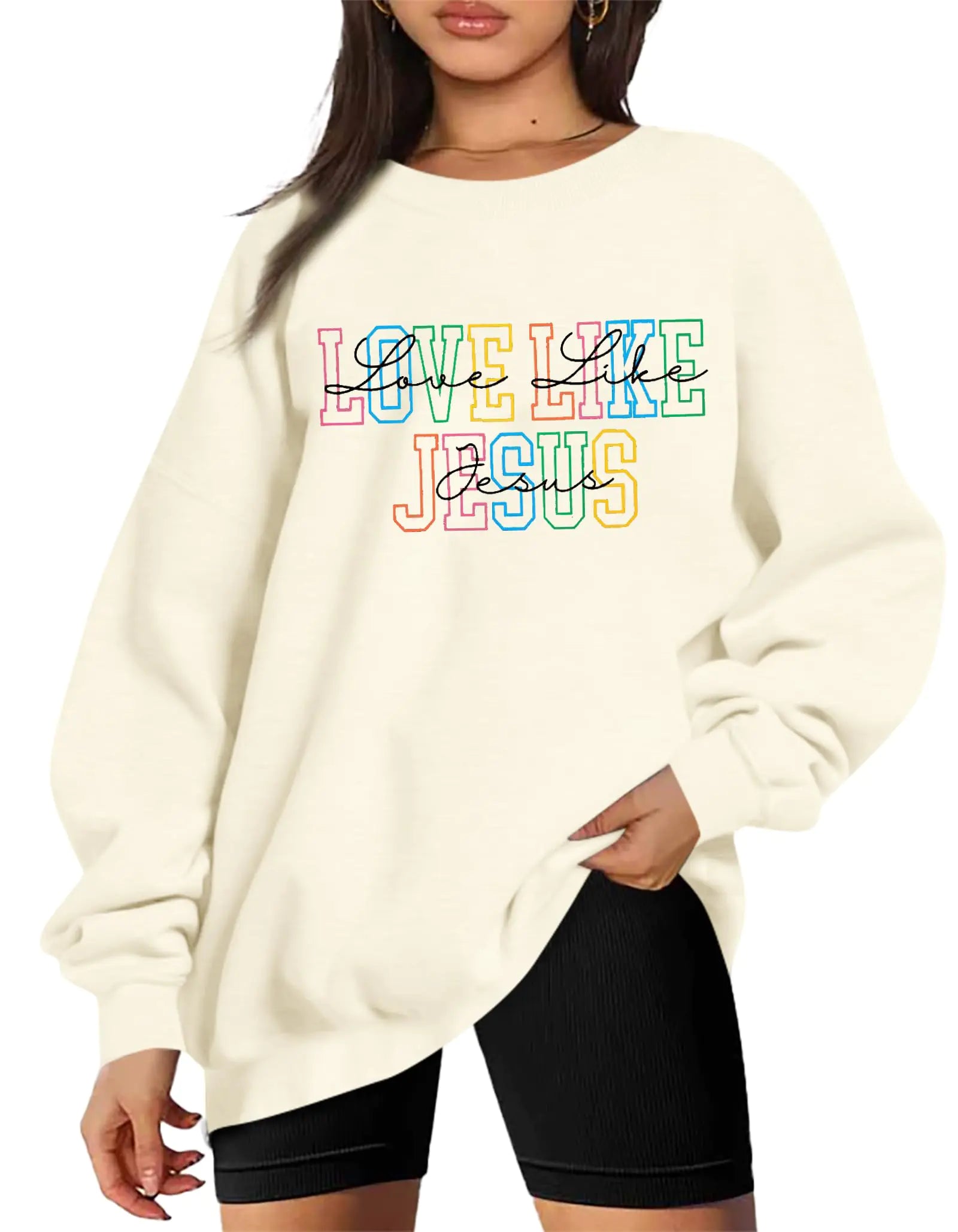 Oversized Christian Sweatshirt For Women Faith Pullover Bible Verse Hoodie Christian Religious Long Sleeve Shirt Apricot